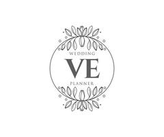 VE Initials letter Wedding monogram logos collection, hand drawn modern minimalistic and floral templates for Invitation cards, Save the Date, elegant identity for restaurant, boutique, cafe in vector
