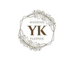 colección de logotipos de monograma de boda con letras iniciales de yk, plantillas florales y minimalistas modernas dibujadas a mano para tarjetas de invitación, guardar la fecha, identidad elegante para restaurante, boutique, café en vector