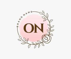 Initial ON feminine logo. Usable for Nature, Salon, Spa, Cosmetic and Beauty Logos. Flat Vector Logo Design Template Element.