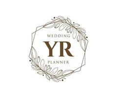 YR Initials letter Wedding monogram logos collection, hand drawn modern minimalistic and floral templates for Invitation cards, Save the Date, elegant identity for restaurant, boutique, cafe in vector