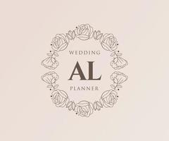 Colección de logotipos de monograma de boda con letras iniciales al, plantillas florales y minimalistas modernas dibujadas a mano para tarjetas de invitación, guardar la fecha, identidad elegante para restaurante, boutique, café en vector