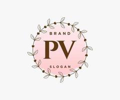 Initial PV feminine logo. Usable for Nature, Salon, Spa, Cosmetic and Beauty Logos. Flat Vector Logo Design Template Element.