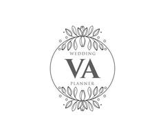 VA Initials letter Wedding monogram logos collection, hand drawn modern minimalistic and floral templates for Invitation cards, Save the Date, elegant identity for restaurant, boutique, cafe in vector