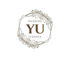 YU Initials letter Wedding monogram logos collection, hand drawn modern minimalistic and floral templates for Invitation cards, Save the Date, elegant identity for restaurant, boutique, cafe in vector