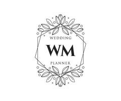 colección de logotipos de monogramas de boda con letras iniciales wm, plantillas florales y minimalistas modernas dibujadas a mano para tarjetas de invitación, guardar la fecha, identidad elegante para restaurante, boutique, café en vectores