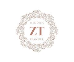 ZT Initials letter Wedding monogram logos collection, hand drawn modern minimalistic and floral templates for Invitation cards, Save the Date, elegant identity for restaurant, boutique, cafe in vector