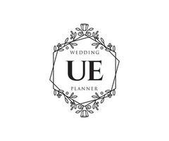UE Initials letter Wedding monogram logos collection, hand drawn modern minimalistic and floral templates for Invitation cards, Save the Date, elegant identity for restaurant, boutique, cafe in vector
