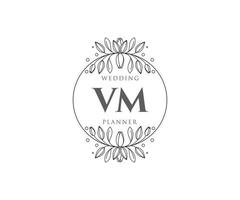 colección de logotipos de monogramas de boda con letras iniciales vm, plantillas florales y minimalistas modernas dibujadas a mano para tarjetas de invitación, guardar la fecha, identidad elegante para restaurante, boutique, café en vectores