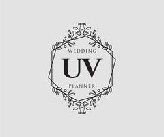 UV Initials letter Wedding monogram logos collection, hand drawn modern minimalistic and floral templates for Invitation cards, Save the Date, elegant identity for restaurant, boutique, cafe in vector