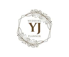 colección de logotipos de monograma de boda con letras iniciales de yj, plantillas florales y minimalistas modernas dibujadas a mano para tarjetas de invitación, guardar la fecha, identidad elegante para restaurante, boutique, café en vector