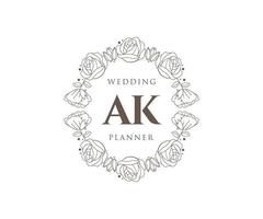 AK Initials letter Wedding monogram logos collection, hand drawn modern minimalistic and floral templates for Invitation cards, Save the Date, elegant identity for restaurant, boutique, cafe in vector