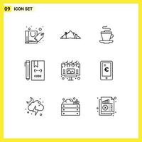 Stock Vector Icon Pack of 9 Line Signs and Symbols for file develop scene coding indian Editable Vector Design Elements