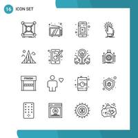 Vector Pack of 16 Outline Symbols Line Style Icon Set on White Background for Web and Mobile