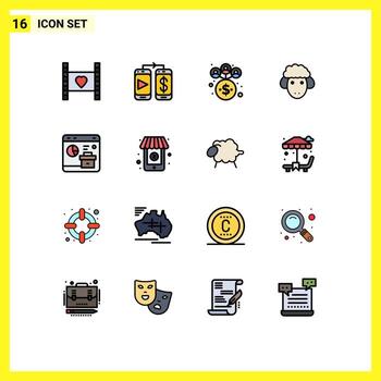 16 interfaz de usuario paquete de líneas llenas de color plano de signos y símbolos modernos de elementos de diseño de vectores creativos editables de cordero de primavera comercial de navegador de datos