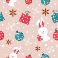 seamless Christmas pattern with rabbit vector