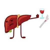 Cartoon liver refuses alcohol and smoking. Healthy lifestyle. Take care of your liver vector