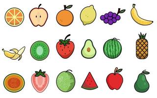 iconos de frutas con contorno vector