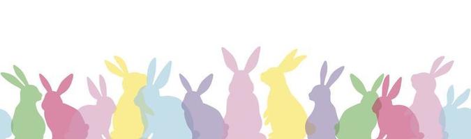 Happy Easter Vector Seamless Background With Colorful Easter Bunny Silhouette Isolated On A White Background. Horizontally Repeatable.