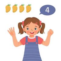 Cute little girl counting with finger showing number four with hand gesture vector