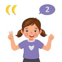 Cute little girl counting with finger showing number two with hand gesture vector