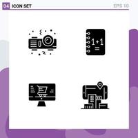 Pack of 4 creative Solid Glyphs of projector marketing education  city Editable Vector Design Elements