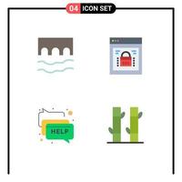 User Interface Pack of 4 Basic Flat Icons of bridge web security monument page lock communication Editable Vector Design Elements