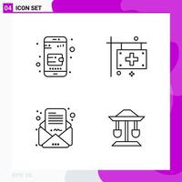 Line Icon set Pack of 4 Outline Icons isolated on White Background for Web Print and Mobile vector