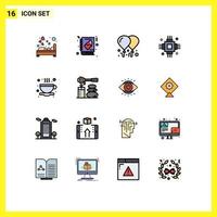 Flat Color Filled Line Pack of 16 Universal Symbols of tea electronic story electric chip Editable Creative Vector Design Elements