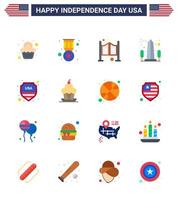 Happy Independence Day 16 Flats Icon Pack for Web and Print security usa door sight landmark Editable USA Day Vector Design Elements