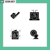 4 User Interface Solid Glyph Pack of modern Signs and Symbols of measure card tool laptop female Editable Vector Design Elements