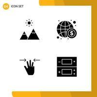 Editable Vector Line Pack of 4 Simple Solid Glyphs of extreme hand peak finance three fingers Editable Vector Design Elements