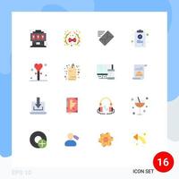Pack of 16 Modern Flat Colors Signs and Symbols for Web Print Media such as celebration medical email list chart Editable Pack of Creative Vector Design Elements