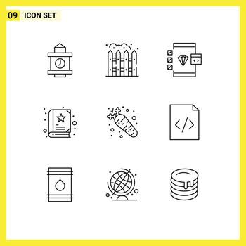 Modern Set of 9 Outlines and symbols such as nutrition diet coding carrot book Editable Vector Design Elements