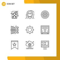 Group of 9 Modern Outlines Set for cog investment monster income plumbing Editable Vector Design Elements