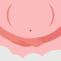 Hands holding the belly with care. Pregnant woman, future mom. Flat vector illustration.