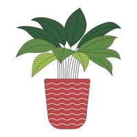 Green leaf house plant in pot.  Home interior decor with leaves. Flat vector illustration isolated on white background.