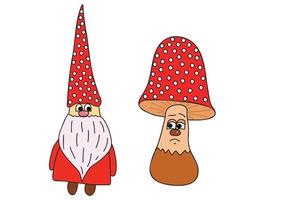 The picture shows mushroom and gnome cartoon characters, it is intended for cards, holidays, New Year, clothes printing and you can use it in different cases. vector