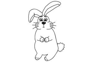 The picture shows a rabbit drawn with a black outline, it is intended for New Year's, Christmas holidays, cards, clothes and fabric printing, children's coloring and you can use it in various cases. vector