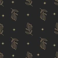 Seamless pattern with plants and stars. Boho mystical celestial clipart. Vector Illustration.