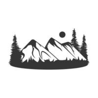 Mountains with trees. Beautiful mountain forest landscape. Black and white vector illustration.