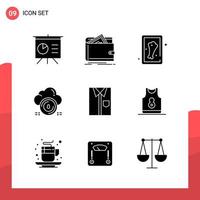 Pack of 9 Universal Glyph Icons for Print Media on White Background Creative Black Icon vector background