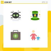 paquete de iconos planos de 4 símbolos universales de halloween maletín sombrero de araña elementos de diseño vectorial editables médicos vector