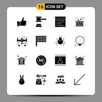 Pictogram Set of 16 Simple Solid Glyphs of camera hobbies tabs music instrument Editable Vector Design Elements