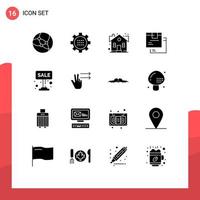 Group of 16 Solid Glyphs Signs and Symbols for product goods building delivery property Editable Vector Design Elements
