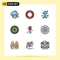 conjunto de 9 iconos de ui modernos símbolos signos para flor euro ui moneda hasta elementos de diseño vectorial editables vector