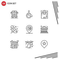 9 Outline concept for Websites Mobile and Apps location sound box microphone time Editable Vector Design Elements