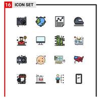 Modern Set of 16 Flat Color Filled Lines and symbols such as safety helmet globe report letter Editable Creative Vector Design Elements