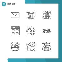 User Interface Pack of 9 Basic Outlines of mountain food plate travel food user Editable Vector Design Elements