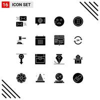 Modern Set of 16 Solid Glyphs Pictograph of auction pause service online movie Editable Vector Design Elements