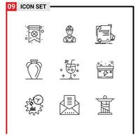 Modern Set of 9 Outlines and symbols such as vase history certificate greece agreement Editable Vector Design Elements